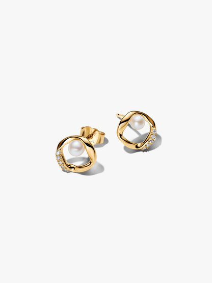 Orecchini Pandora Cerchio Linea Sinuosa con Perla d'Acqua Dolce Coltivata e Pavè 264662C01