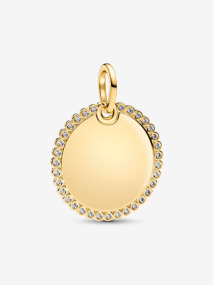 Charm Pandora Pendente Medaglia Luminosa da incidere Placcatura in Oro 14k