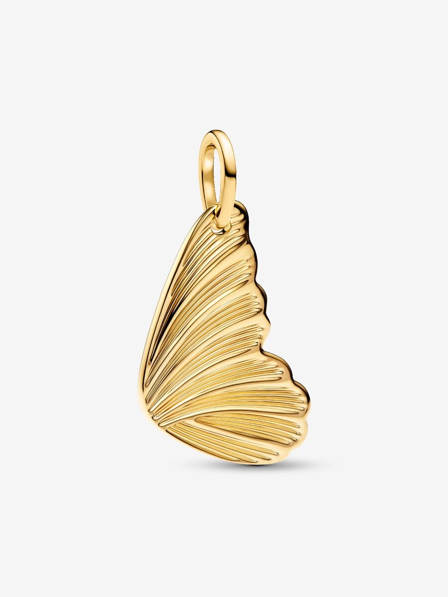 Charm Pandora Pendente Ali di Farfalla da incidere Placcatura in Oro 14k