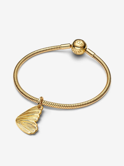 Charm Pandora Pendente Ali di Farfalla da incidere Placcatura in Oro 14k