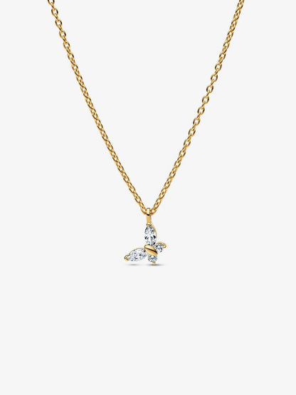 Collana con ciondolo a forma di farfalla e rosa in oro 14 carati Collana con ciondolo a forma di farfalla e rosa in oro 14 carati