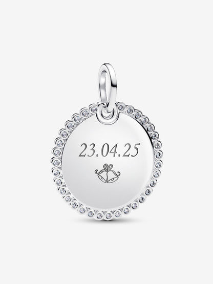 Charm Pandora Pendente Medaglia Luminosa da incidere Argento Sterling 925