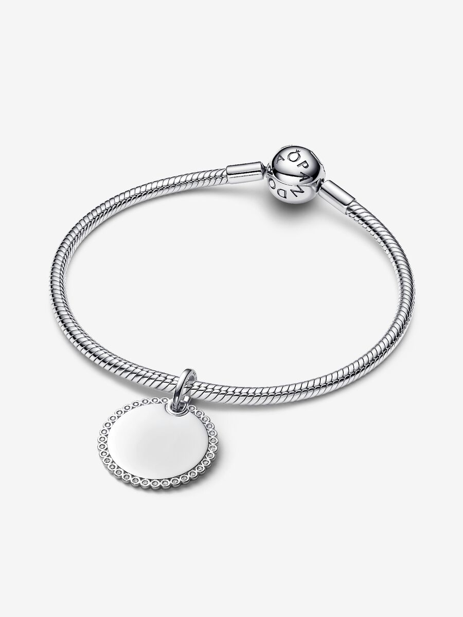 Charm Pandora Pendente Medaglia Luminosa da incidere Argento Sterling 925