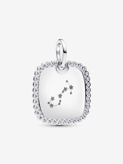 Charm Pandora Pendente Medaglia Quadrata Luminosa da incidere Argento Sterling 925