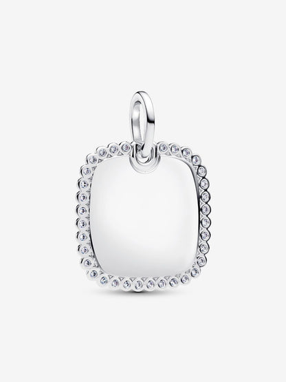 Charm Pandora Pendente Medaglia Quadrata Luminosa da incidere Argento Sterling 925