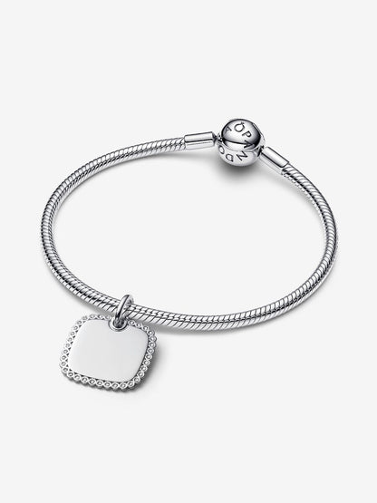 Charm Pandora Pendente Medaglia Quadrata Luminosa da incidere Argento Sterling 925