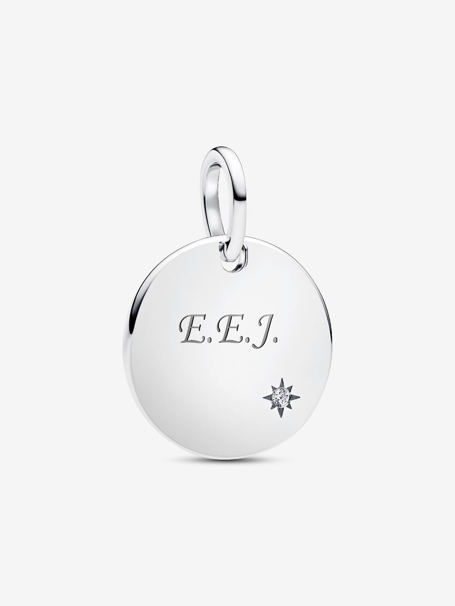 Charm Pandora Pendente Medaglia con diamante creato in laboratorio da incidere 0.012 ct TW, Argento Sterling 925