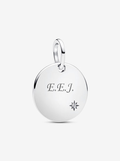 Charm Pandora Pendente Medaglia con diamante creato in laboratorio da incidere 0.012 ct TW, Argento Sterling 925
