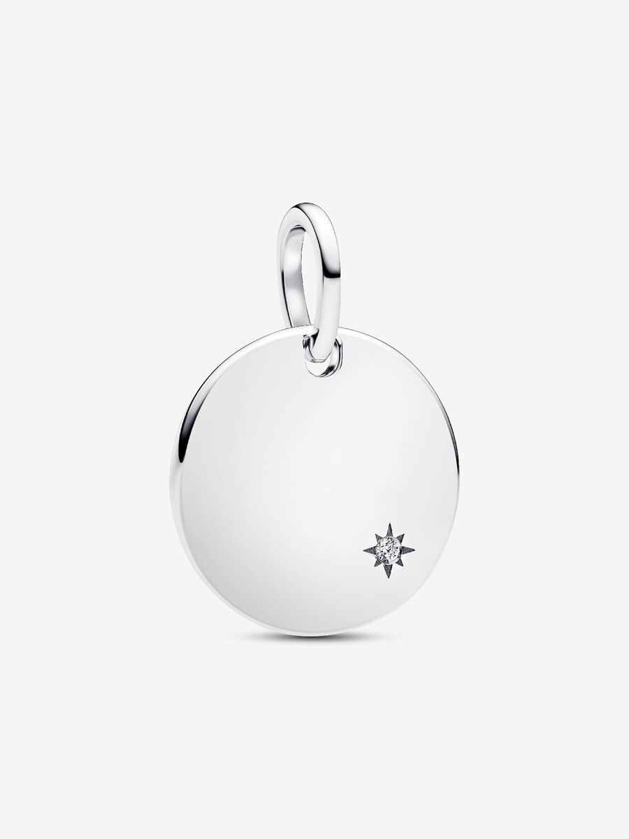 Charm Pandora Pendente Medaglia con diamante creato in laboratorio da incidere 0.012 ct TW, Argento Sterling 925