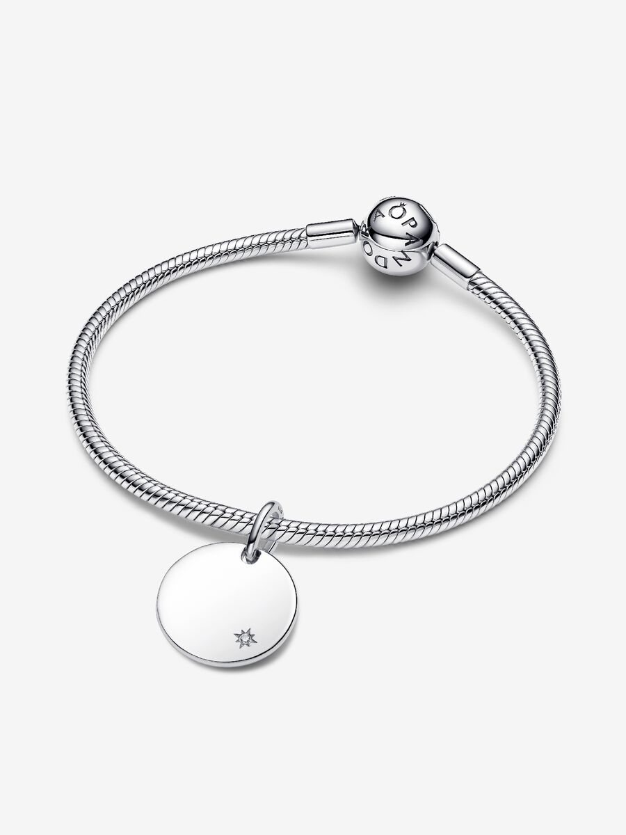 Charm Pandora Pendente Medaglia con diamante creato in laboratorio da incidere 0.012 ct TW, Argento Sterling 925