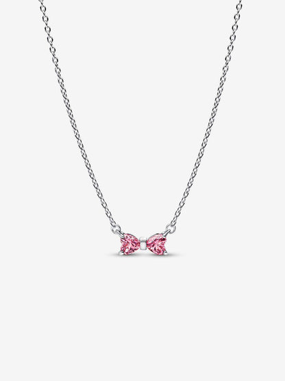 Collana Pandora Fiocco Luminoso Rosa Argento Sterling 925