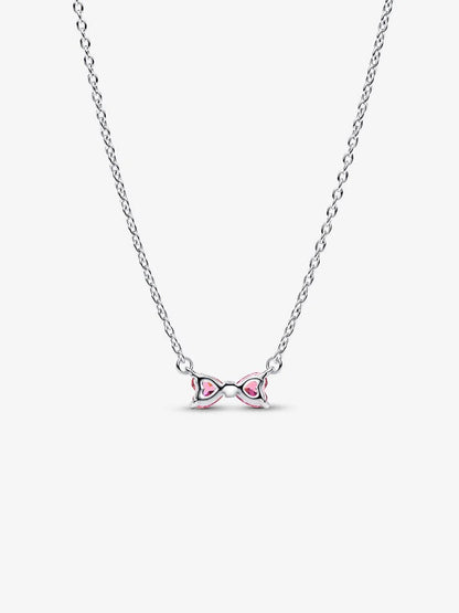 Collana Pandora Fiocco Luminoso Rosa Argento Sterling 925