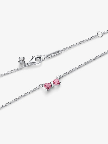 Collana Pandora Fiocco Luminoso Rosa Argento Sterling 925