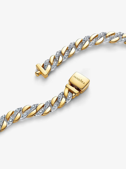 Bracciale Pandora Catena Maglia Cubana Bicolore con Pavè Argento Sterling 925, Placcatura in Oro 14k 564229C01