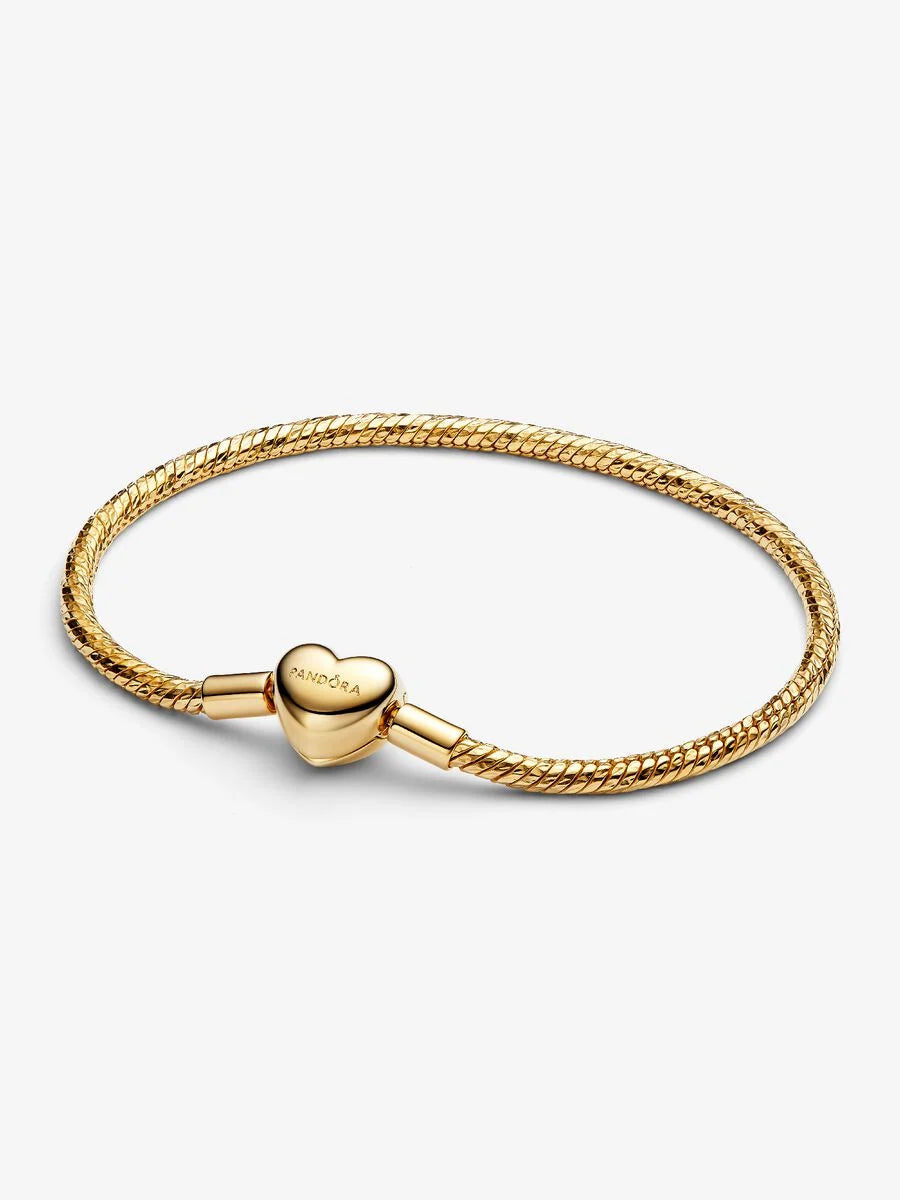 Bracciale Pandora Maglia Snake Sfaccettata con Chiusura a Cuore Placcatura in Oro 14k
