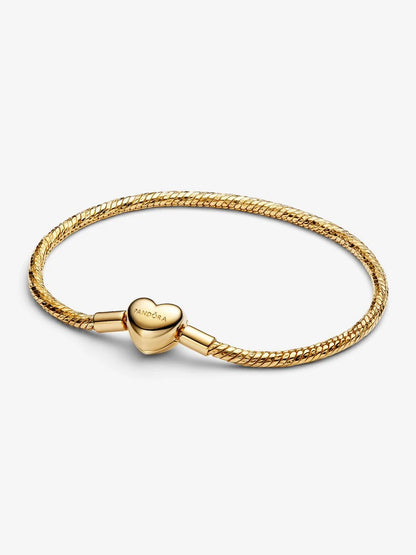 Bracciale Pandora Maglia Snake Sfaccettata con Chiusura a Cuore Placcatura in Oro 14k