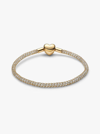 Bracciale Pandora Maglia Mesh con pietre luminose e Chiusura a Cuore Placcatura in Oro 14k 564971C01