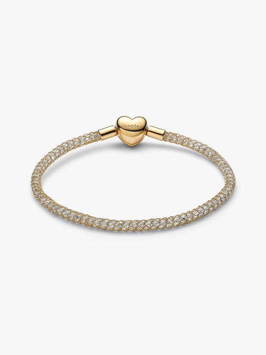 Bracciale Pandora Maglia Mesh con pietre luminose e Chiusura a Cuore Placcatura in Oro 14k 564971C01