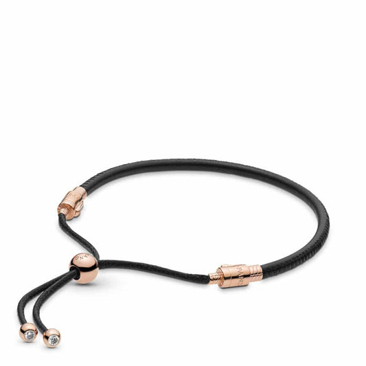 Bracciale Pandora Rose in Pelle Nera con Chiusura Scorrevole 588059CBK-2