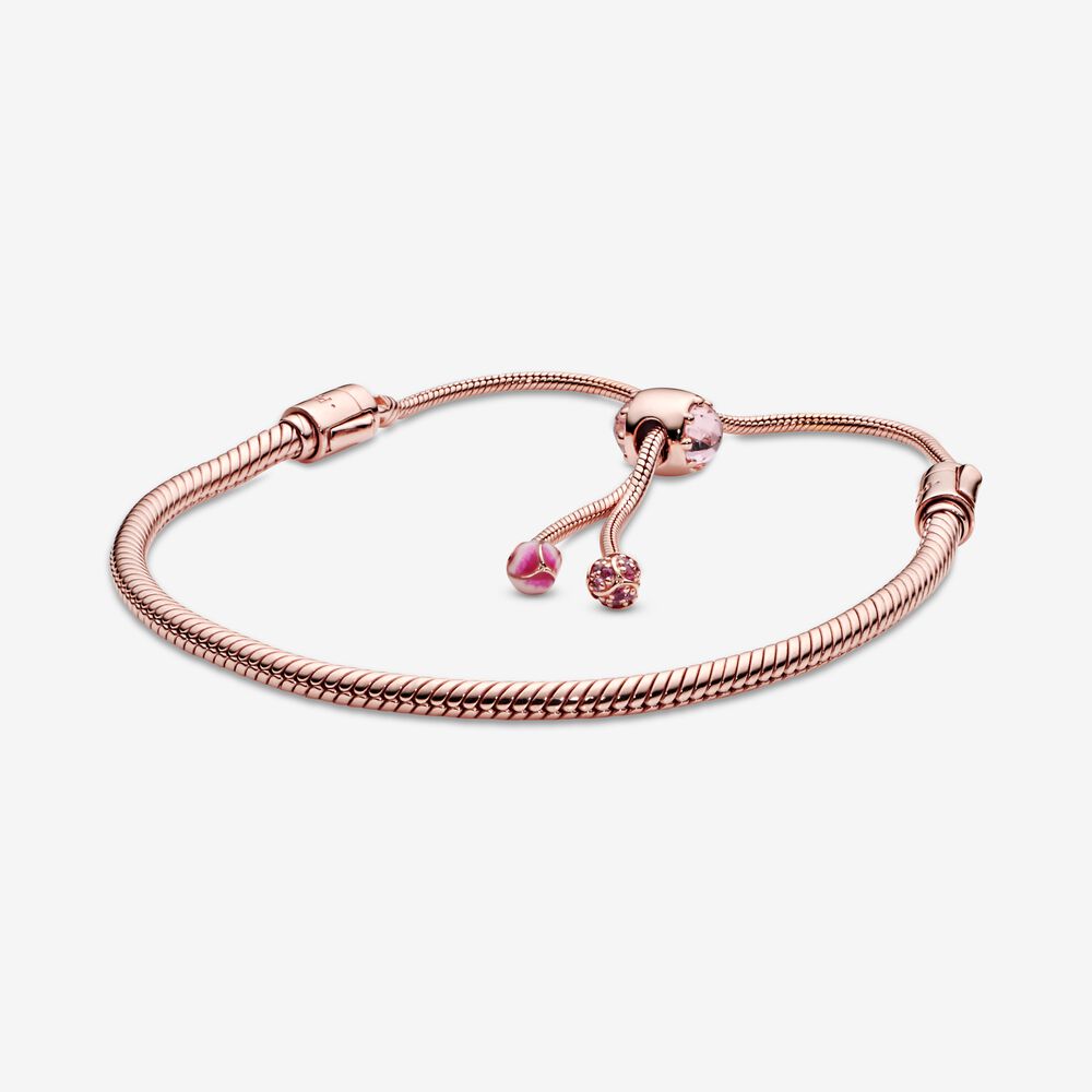 Pandora Moments Pink Peach Blossom Snake Chain Adjustable Bracelet 588093NCCMX-28