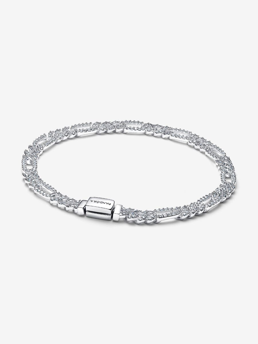 Bracciale Pandora Catena Maglia Cubana Pavè con Ovali Argento Sterling 925