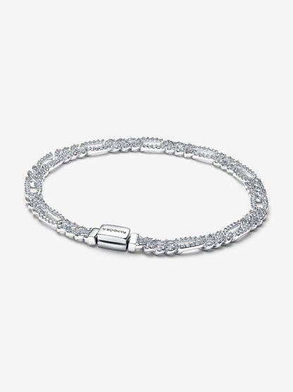 Bracciale Pandora Catena Maglia Cubana Pavè con Ovali Argento Sterling 925
