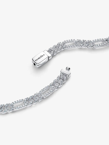 Bracciale Pandora Catena Maglia Cubana Pavè con Ovali Argento Sterling 925