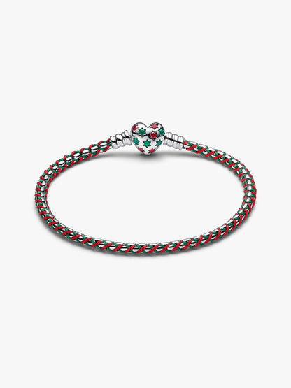 Bracciale Pandora Intreccio Tessuto Verde e Rosso Argento Sterling 925 595068C01