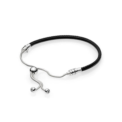 Bracciale Pandora in pelle con chiusura scorrevole Nero 597225CBK-2