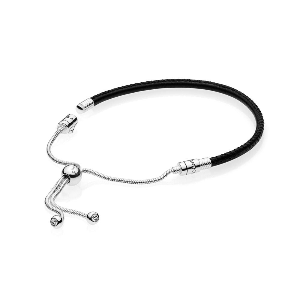 Bracciale Pandora in pelle con chiusura scorrevole Nero 597225CBK-2