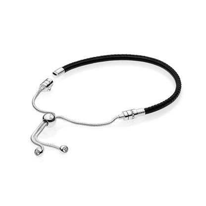 Bracciale Pandora in pelle con chiusura scorrevole Nero 597225CBK-2