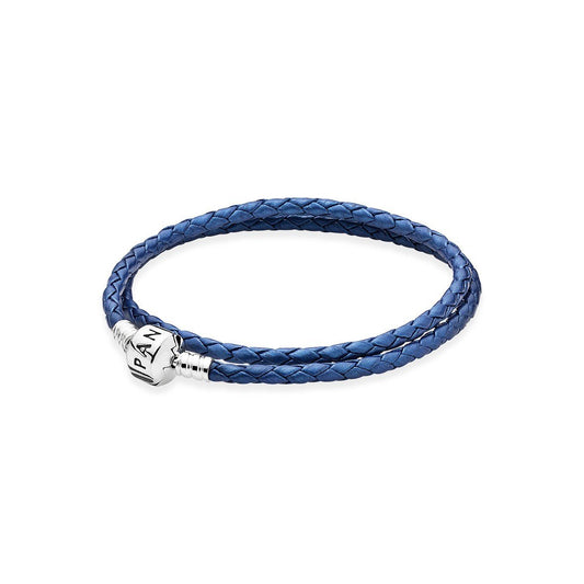 Bracciale Pandora Componibile in pelle Blu Metallizzato 590705CSB-D