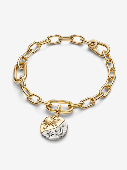 Charm Pandora Medallion Sole e Luna "Ad Astra Per Aspera" Argento Sterling 925, Placcatura in Oro 14k