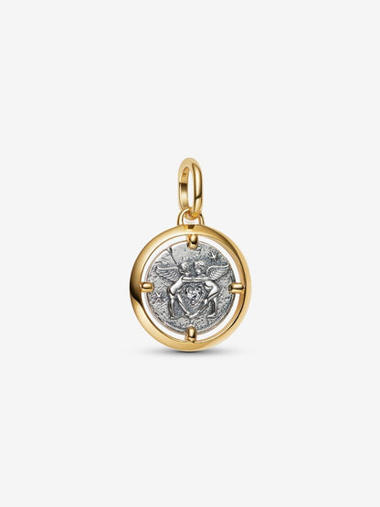 Charm Pandora Medallion Cupido "Amor Fati" Argento Sterling 925, Placcatura in Oro 14k