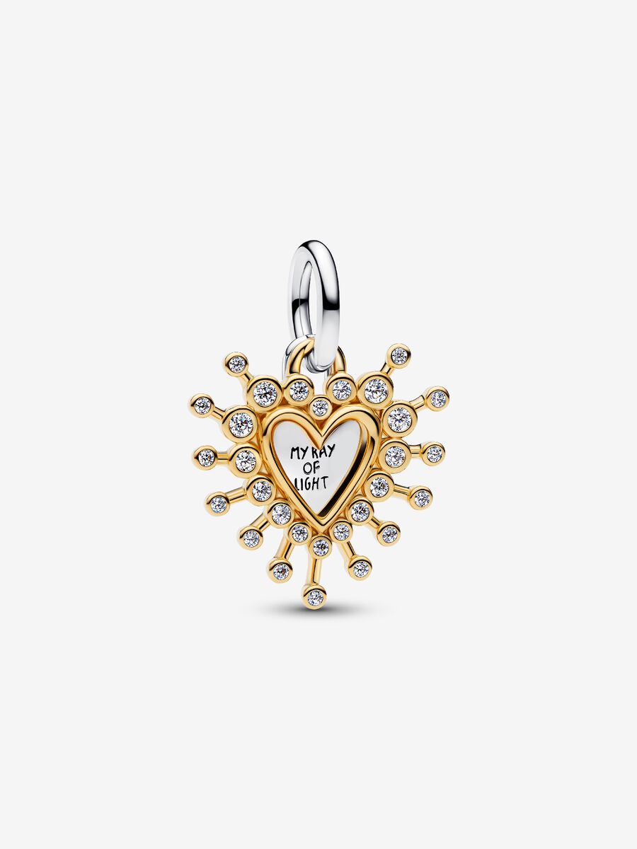 Charm Pandora pendente Cuore Luminoso doppio Argento Sterling 925, Placcatura in Oro 14k 764141C01