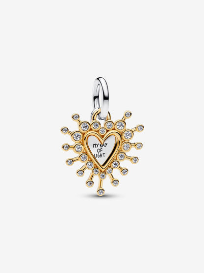 Charm Pandora pendente Cuore Luminoso doppio Argento Sterling 925, Placcatura in Oro 14k 764141C01