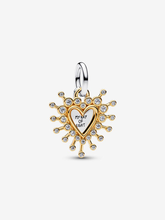 Charm Pandora pendente Cuore Luminoso doppio Argento Sterling 925, Placcatura in Oro 14k 764141C01