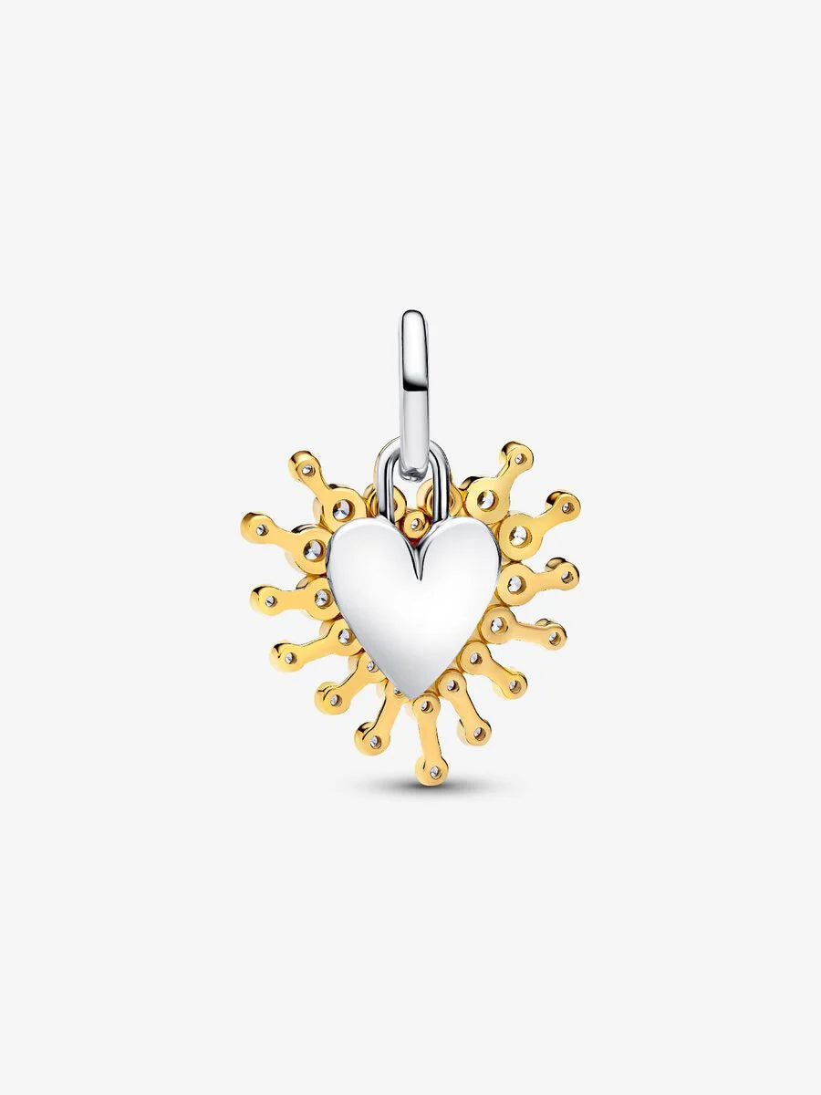 Charm Pandora pendente Cuore Luminoso doppio Argento Sterling 925, Placcatura in Oro 14k 764141C01