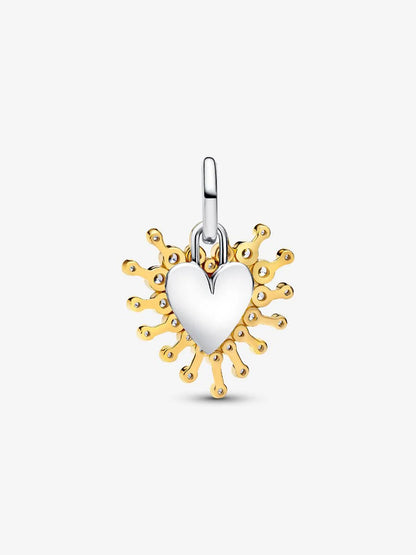 Charm Pandora pendente Cuore Luminoso doppio Argento Sterling 925, Placcatura in Oro 14k 764141C01