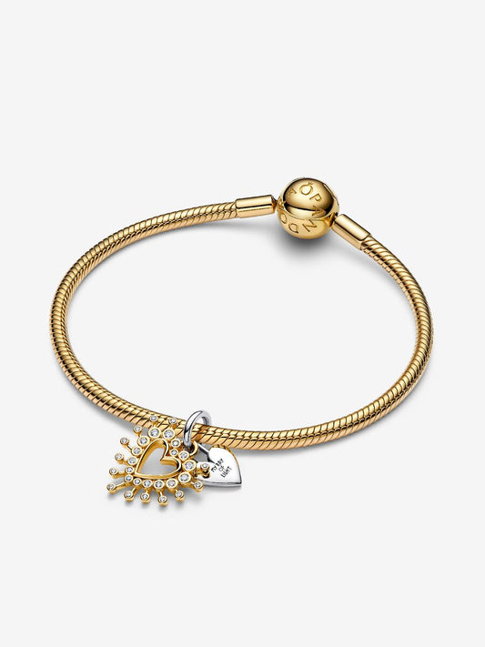 Charm Pandora pendente Cuore Luminoso doppio Argento Sterling 925, Placcatura in Oro 14k 764141C01