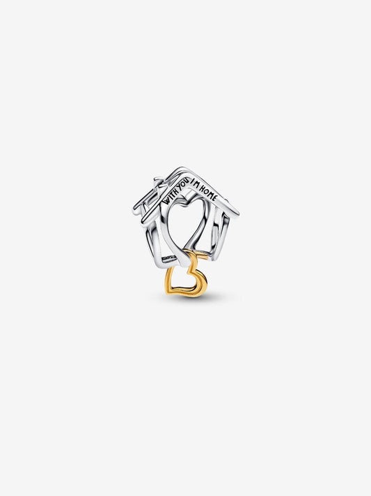Charm Pandora Openwork Casa "With You I'm Home" Argento Sterling 925, Placcatura in Oro 14k 764145C00