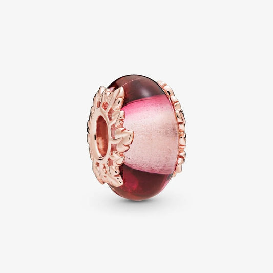 Charm Pandora Vetro di Murano Rosa e Foglie 788244