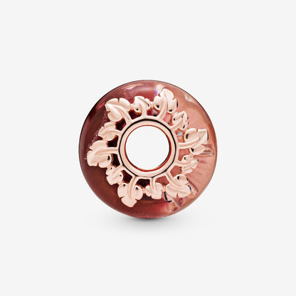 Charm Pandora Vetro di Murano Rosa e Foglie 788244