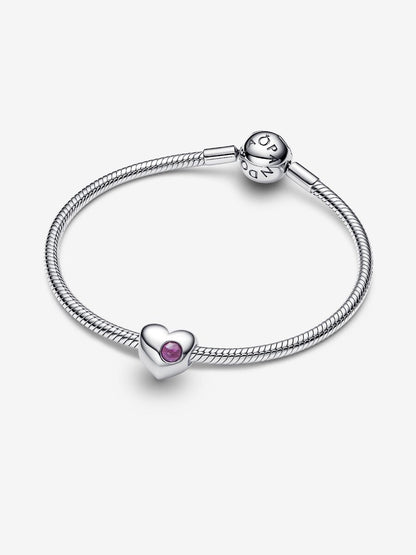 Charm Pandora Cuore con Pietra Viola Febbraio da incidere 794161C02