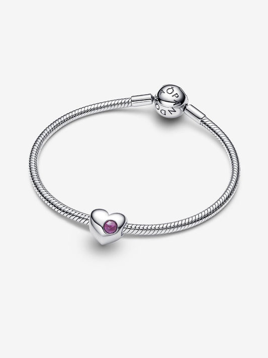 Charm Pandora Cuore con Pietra Viola Febbraio da incidere 794161C02