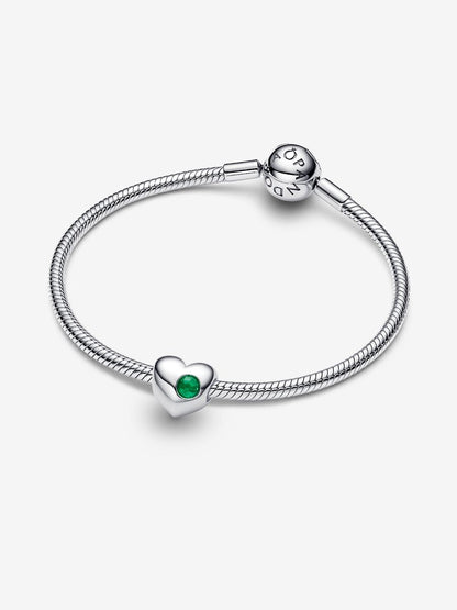 Charm Pandora Cuore con Pietra Verde Maggio da incidere 794161C05