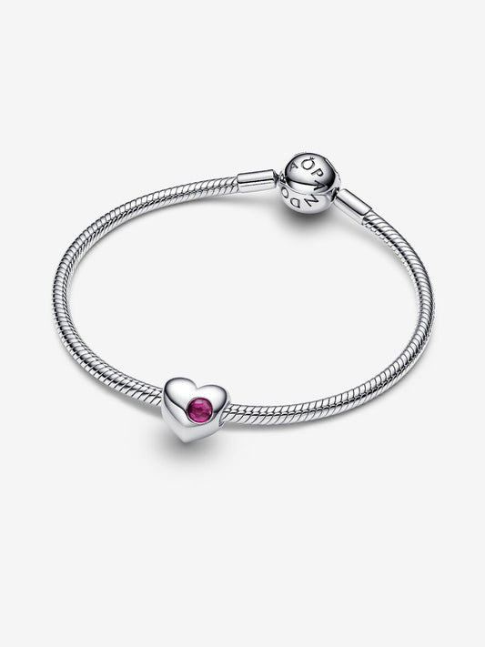 Charm Pandora Cuore con Pietra Rossa Luglio da incidere 794161C07