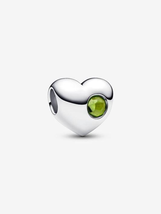 Charm Pandora Cuore con Pietra Verde Agosto da incidere 794161C08