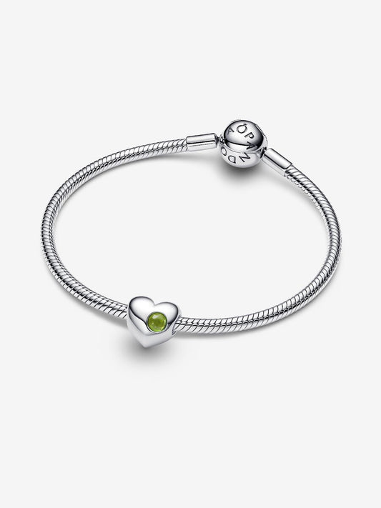 Charm Pandora Cuore con Pietra Verde Agosto da incidere 794161C08
