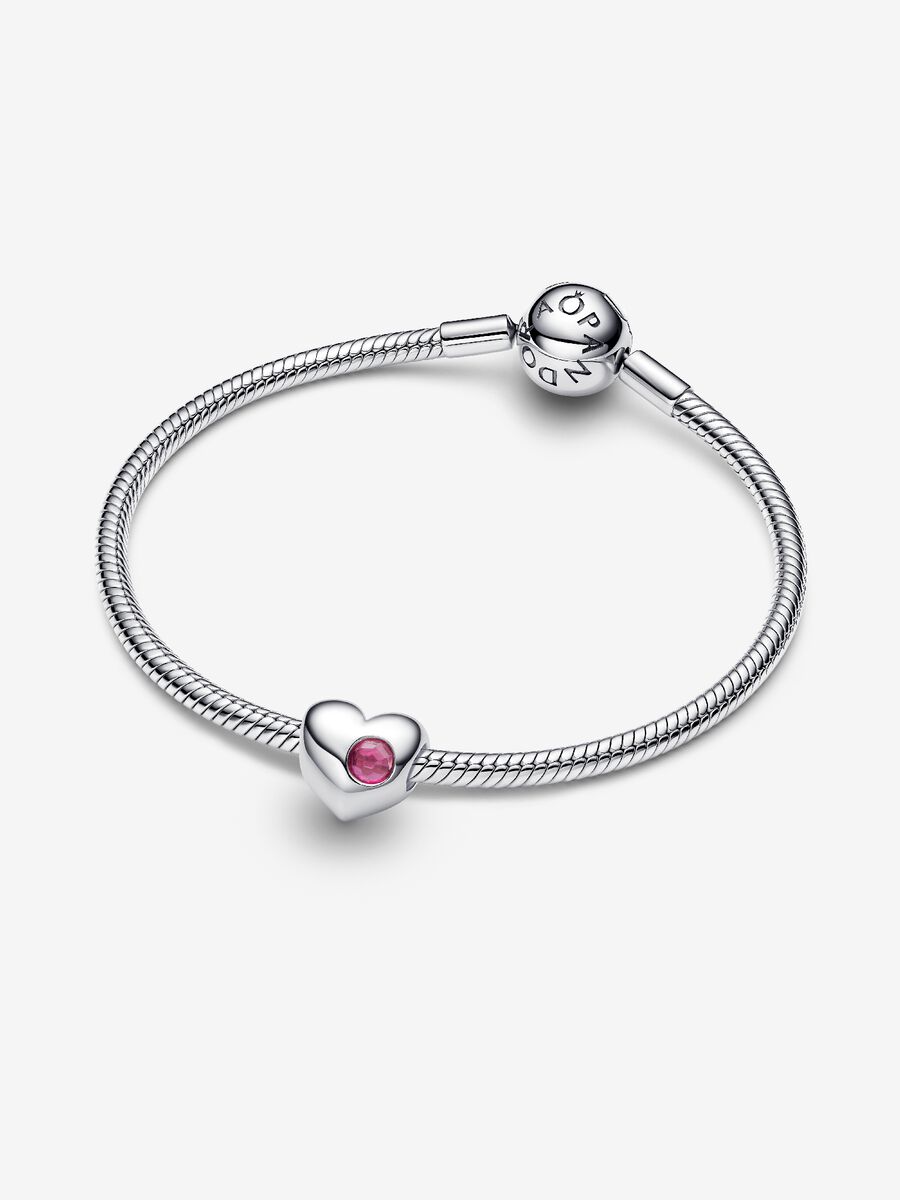 Charm Pandora Cuore con Pietra Rosa Scuro Ottobre da incidere 794161C10